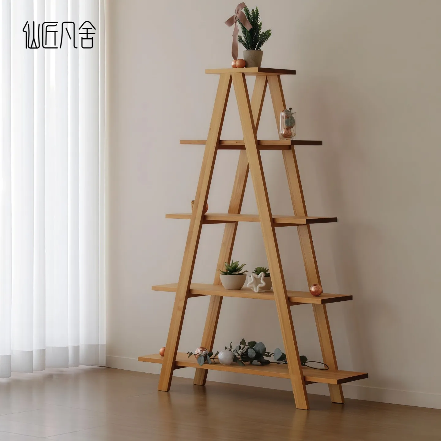 XL Solid Wood Balcony Flower Stand Christmas Decoration Rack Flower Shop Display Partition Bookshelf
