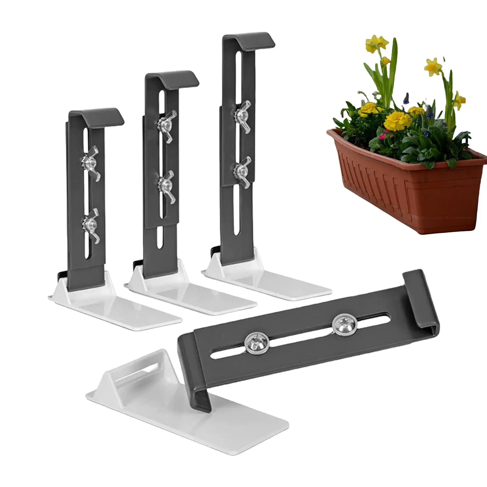 

Window Planter Box Brackets 4 Piece Retractable Stainless Steel Mount Hangable No Drill Planter Flower Box Brackets For Deck