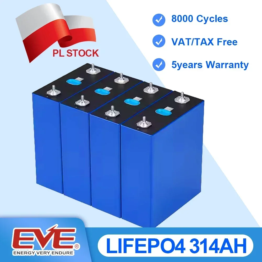 MB31 EVE 314AH LiFePO4 Battery 3.2V Prismatic Rechargeable Batteries 8000 Cycles LiPO Phosphate Cells For 12V 24V 48V Solar ESS