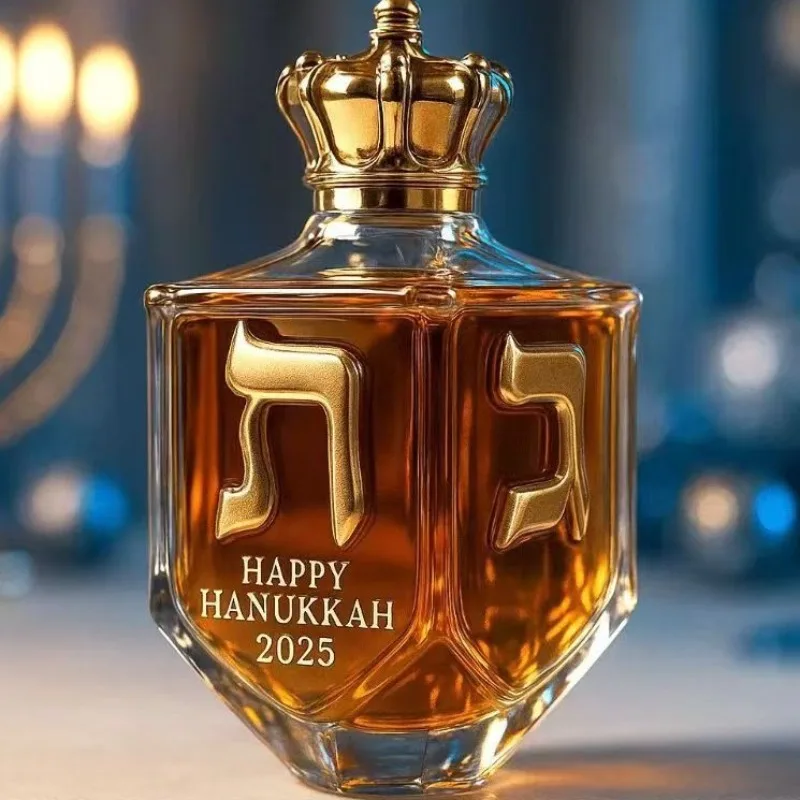 

Whiskey Bottle, Hanukkah Commemoration, Gold-plated Glass Shaped Bottle, Creative for Decorating Whiskey with Hebrew Letters