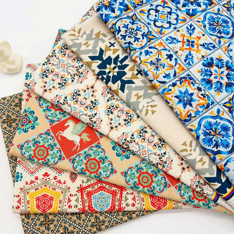 

Ткань из хлопка и льна с принтом в китайском национальном стиле, декоративная ткань с узором для скатертей, штор, обложек для книг, домашнего декора