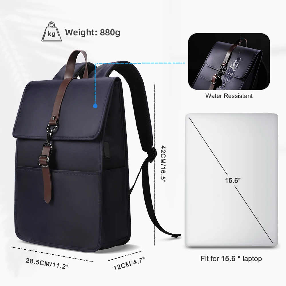 HK Men Backpack Laptop 15.6 Inch Elegant Men\'s Backpack With USB Charging Backpack Female For Casual Business College Work Blue