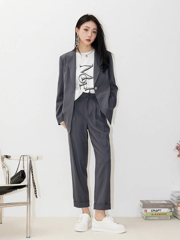 

Костюм CLMX из шерстяной смесовой пряжи: модный комплект из одного предмета с одной пуговицей, отложным воротником и брюками, для студентов и для работы