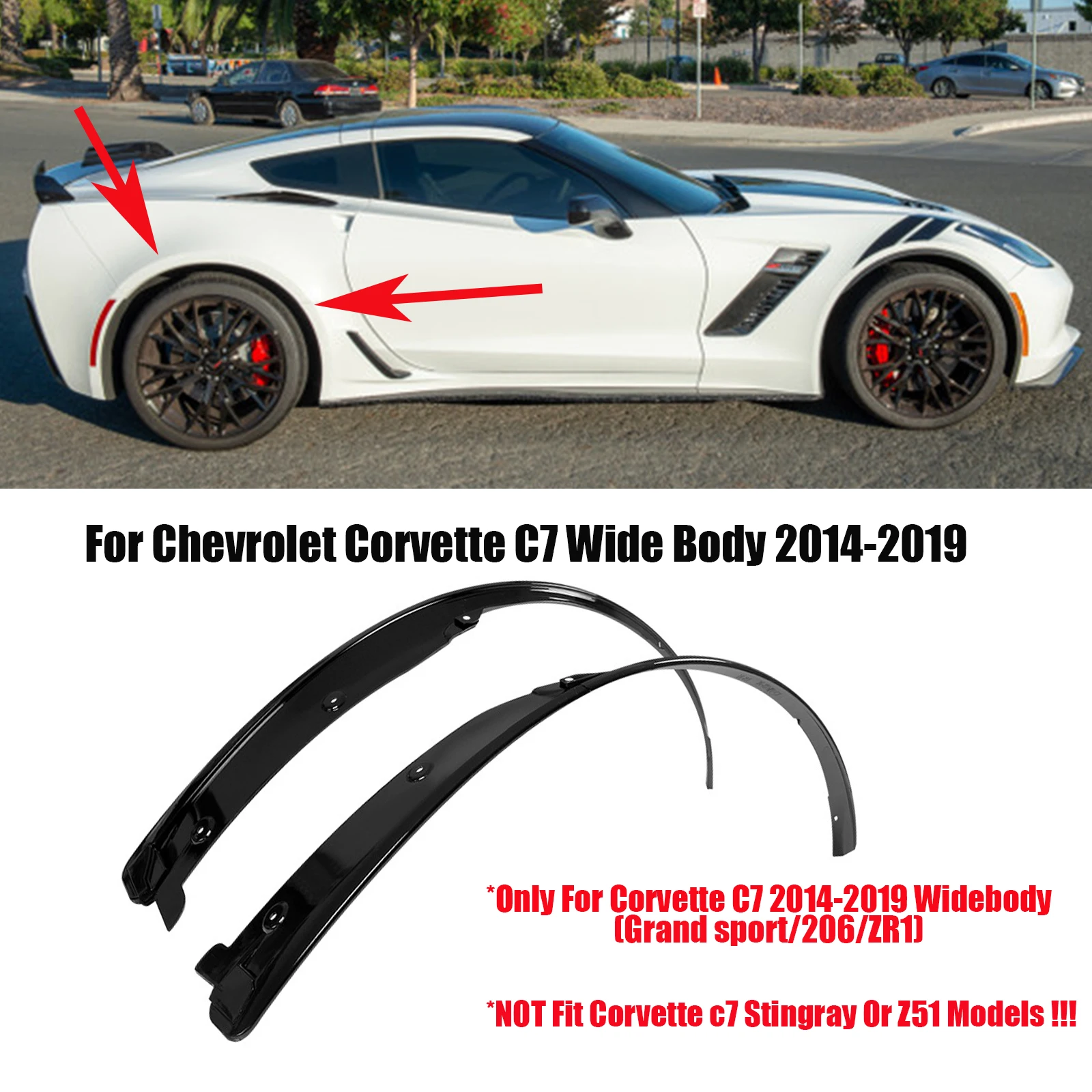 A Pair For Chevrolet Corvette C7 Widebody Grand Sport/Z06/ZR1 2014-2019 Rear Wheel Fender Arches Molding Flares Trim Carbon Look
