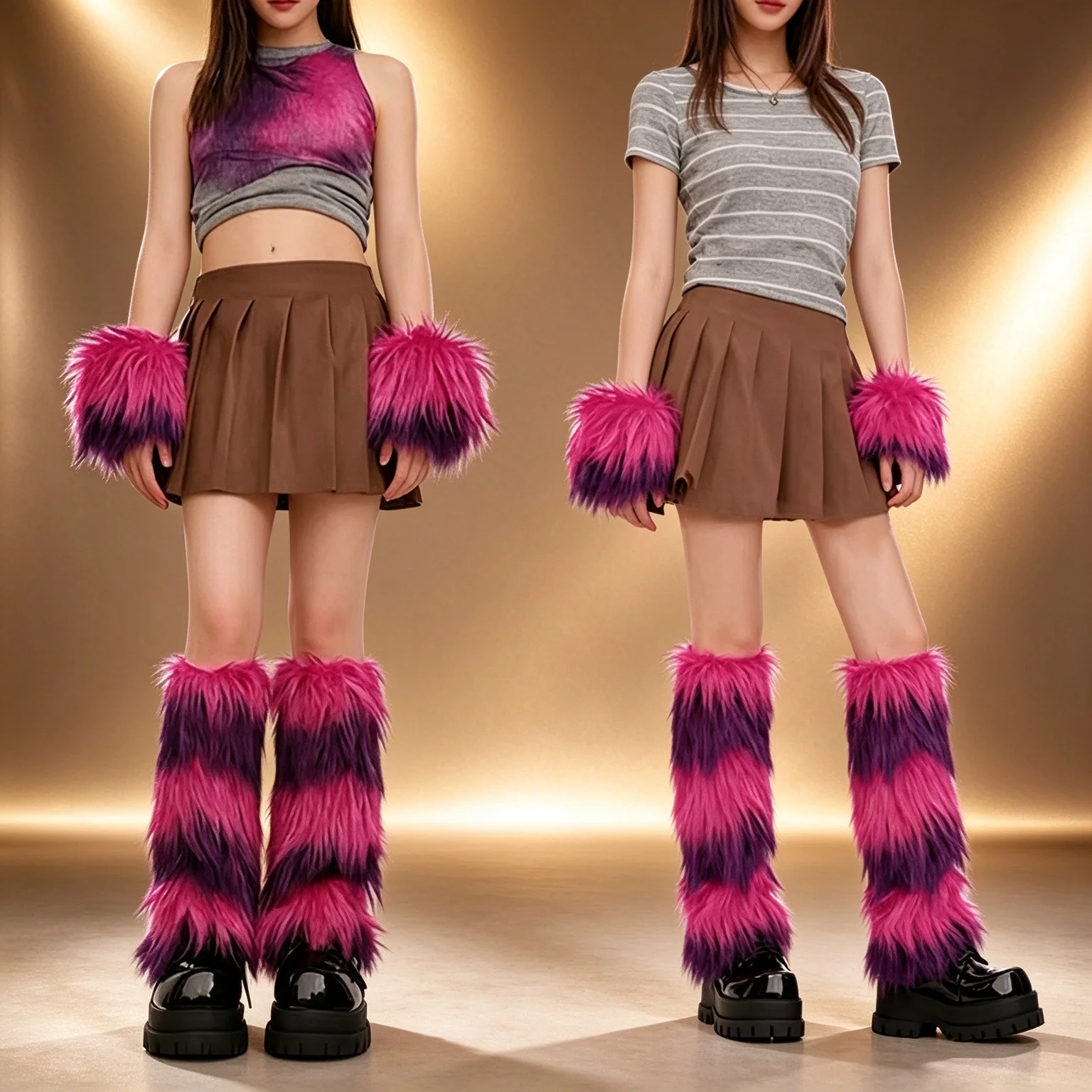 meias-calcas-de-pelo-sintetico-listradas-rosa-e-roxo-y2k-meias-fofas-capa-para-botas-acessorio-de-calcado-punk-rave-cosplay-e-festa-para-mulheres