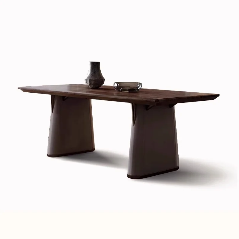 

Black walnut dining table and chair combination solid wood light luxury high-end rectangular natural marble