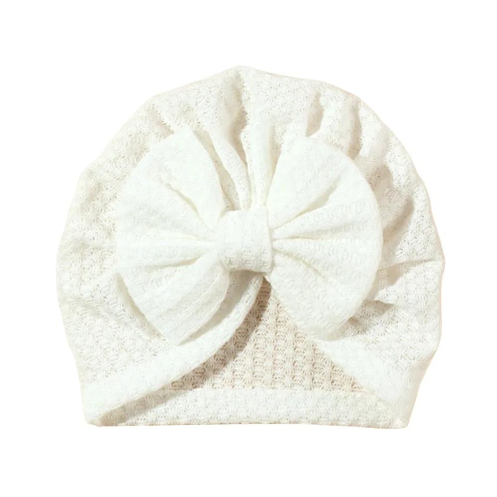 

Skin Friendly Solid Color Baby Hat Knotted Design Big Bow Decor Infant Turban Hat Soft Elastic Fit Toddler Bonnet 0-6 Months Fit