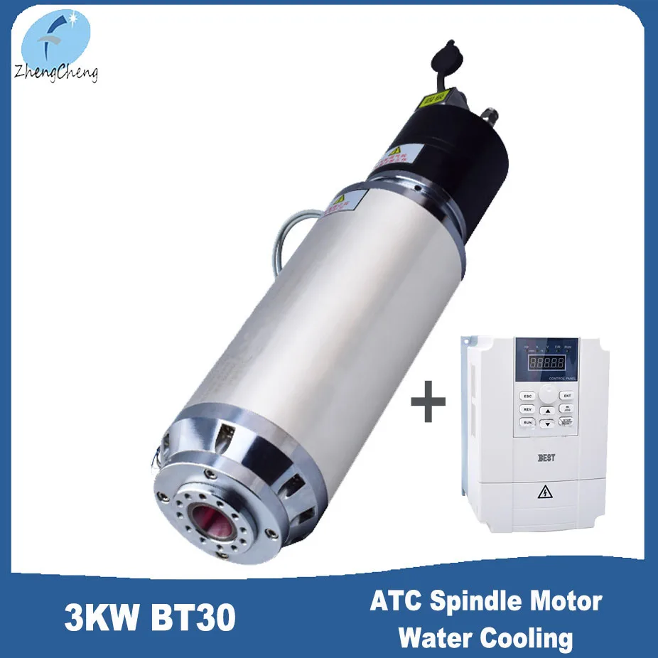 3KW BT30 Automatic Tool change Spindle Pneumatic Water Cooling Spindle (CF) Vector inverter  KIT ATC 220V 380V For Milling Metal