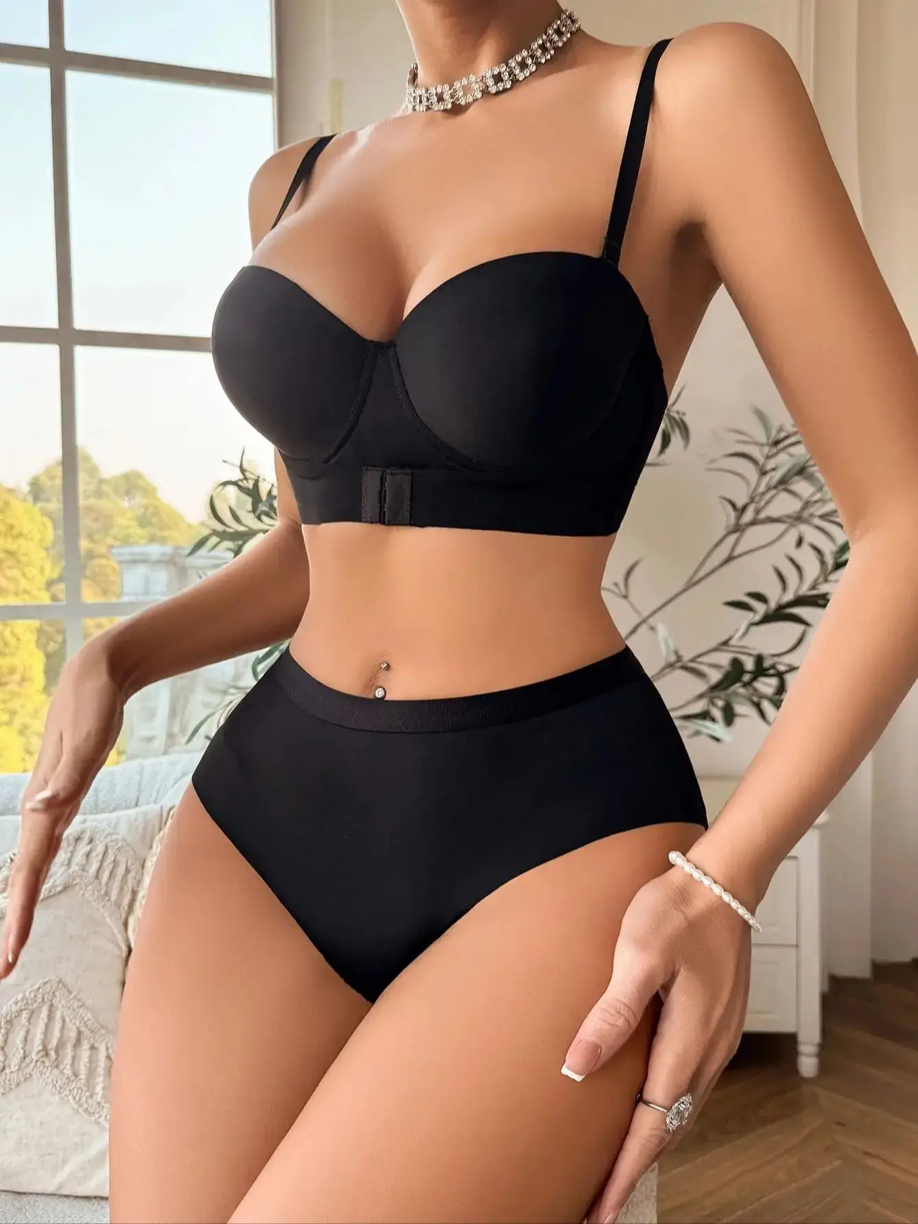 Viomisha Sexy Lingerie Set Push Up Bras Set Underwire Two Piece Solid Underwear Everyday Bra Suit