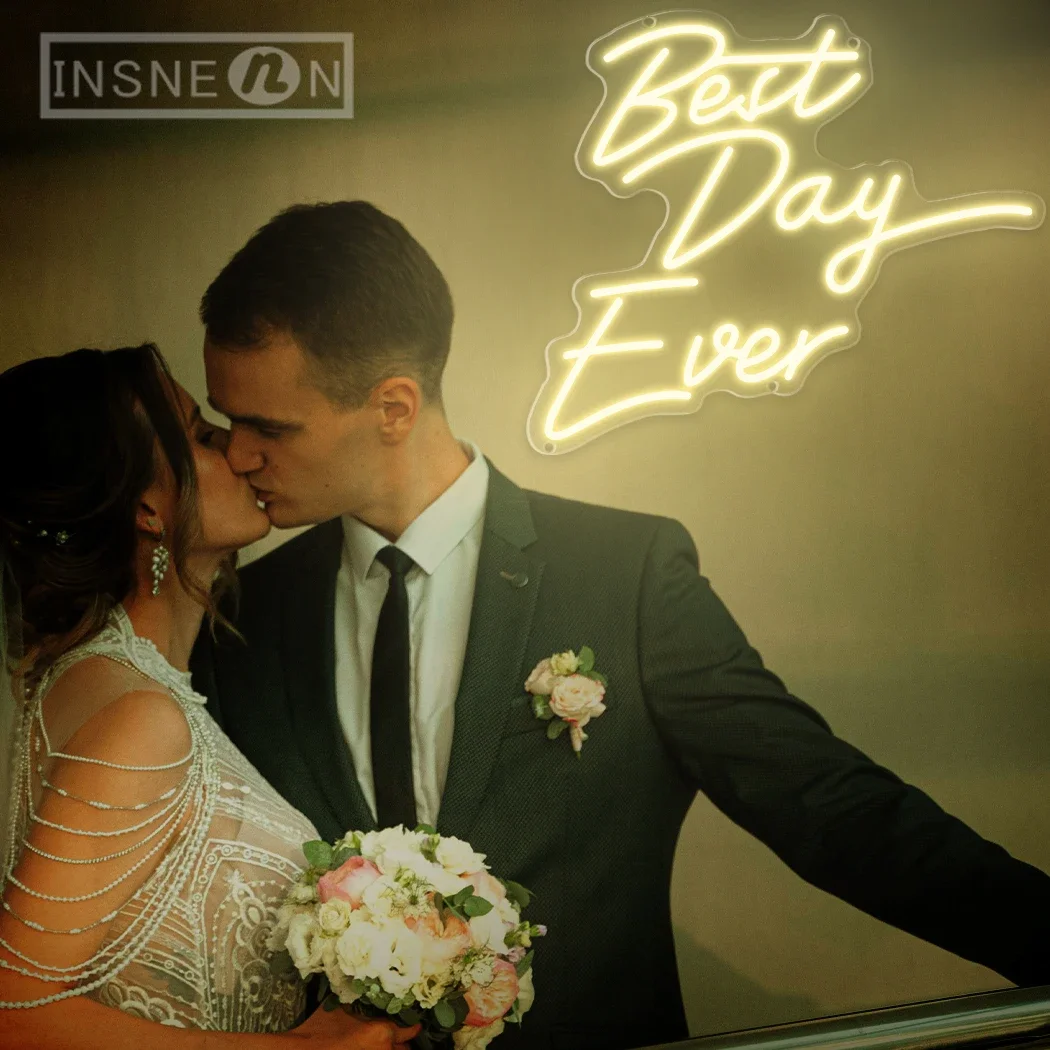 Best Day Ever Neon Sign Portable USB LED Wall Hanging for Room Bridal Shower Engagement Home Wall Art Wedding Party Gift Light