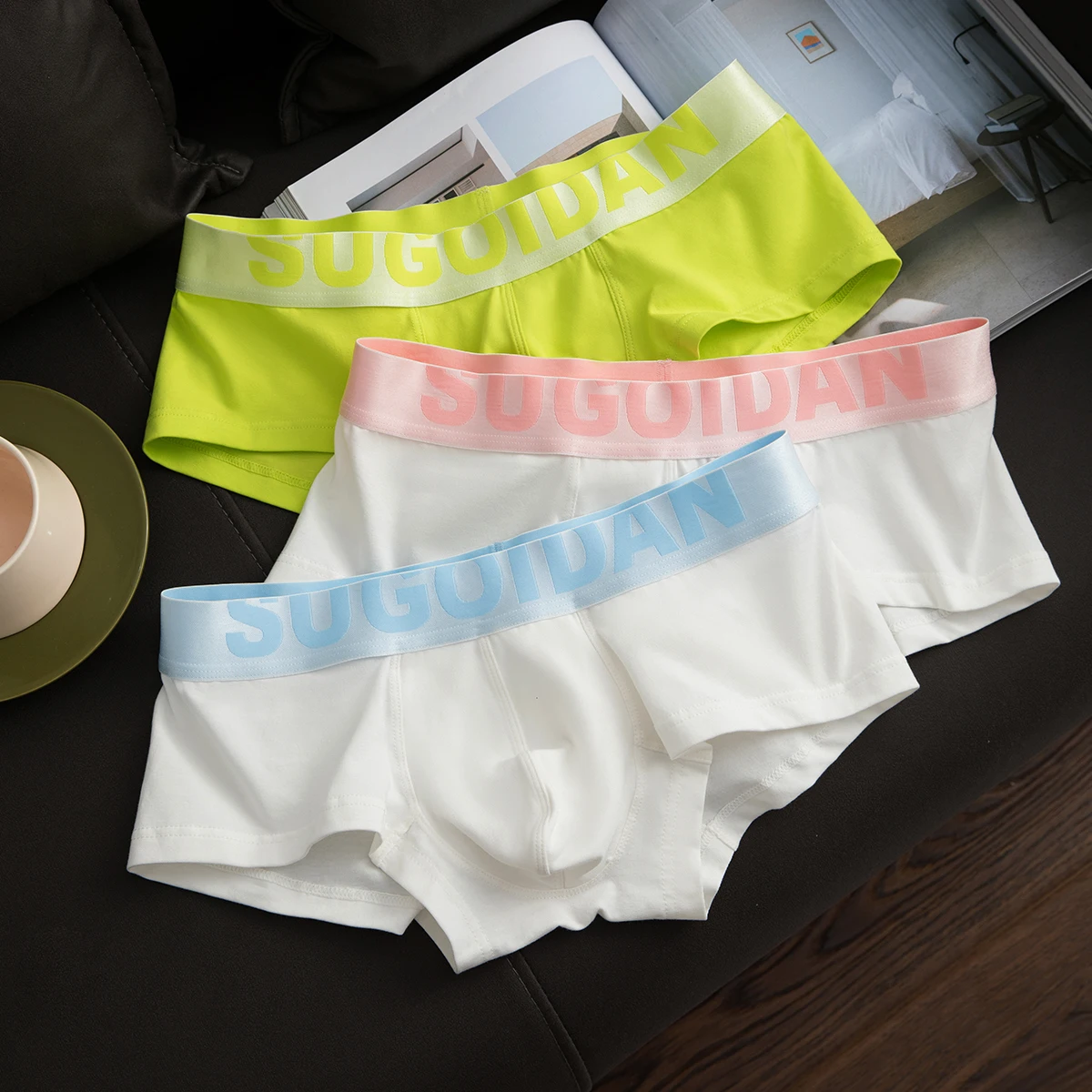 2pcs/lot Boxer shorts cotton trend low rise shorts  summer solid color fresh