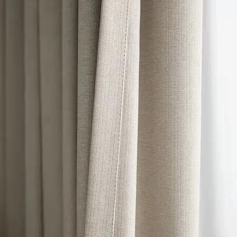 

Modern Cotton and Linen Cream Color Blackout Thickened Curtains Living Room Bedroom Decoration Custom Finished Curtains Sale