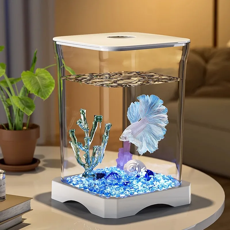 Acrylic Fish Tank with Light High Transmittance Small Aquarium Desktop Creative Fish Bowls Table Decorative Fishbowl Ornament