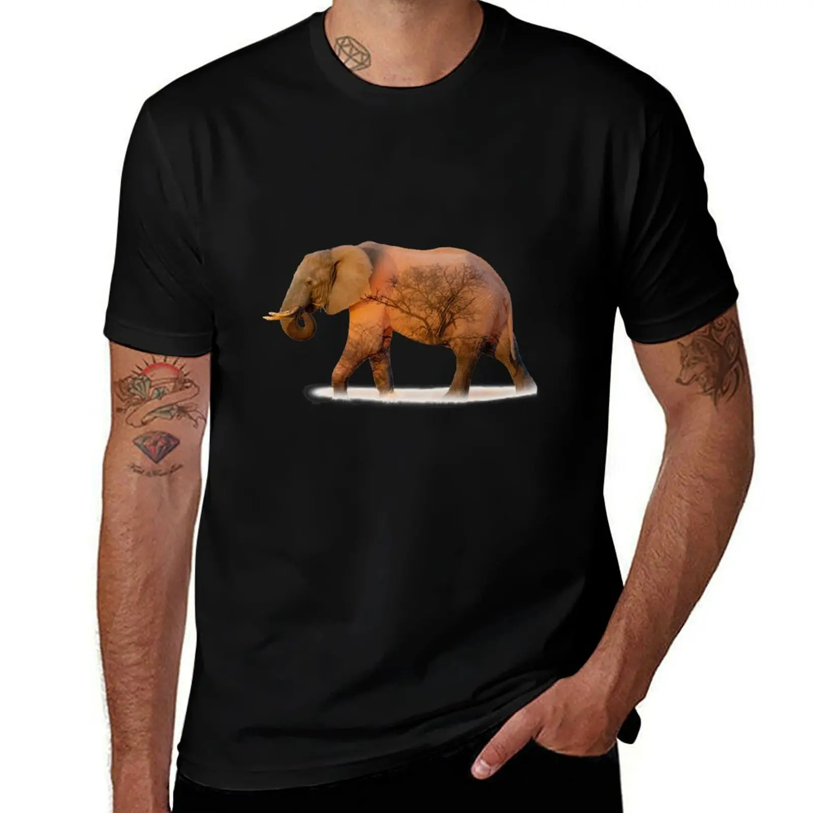 

Sunset Elephant T-Shirt t shirts with prints anime tshirt man t shirt heavy cotton T-Shirt