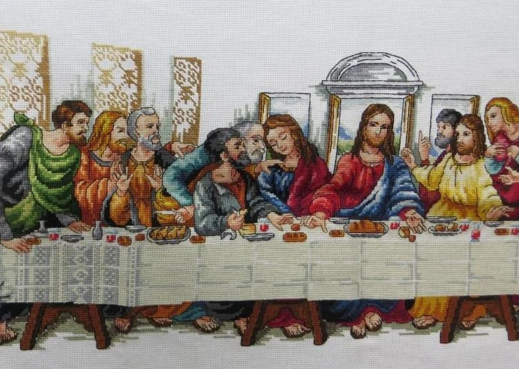 Last supper cross stitch package world famous painting pattern cartoon white cloth kit embroider DIY handmade needlework