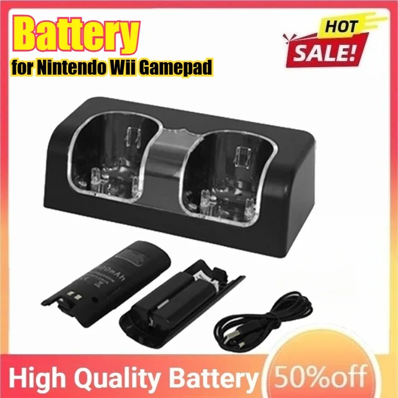 

2800mAh Battery for Nintendo Wii Remote Controller Charging Dock Station +Rechargeable Batteries for Wii Gamepad Battery Charger