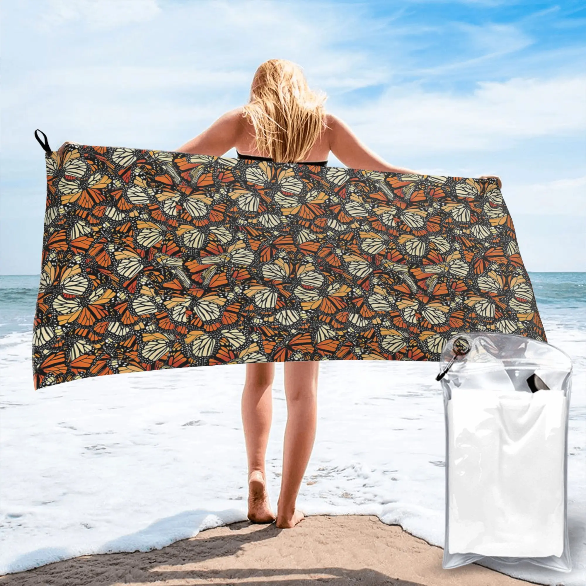 

Orange Monarch Butterfly Beach Towel Soft Microfiber Quick Dry Absorbent Quick Towels For Pool