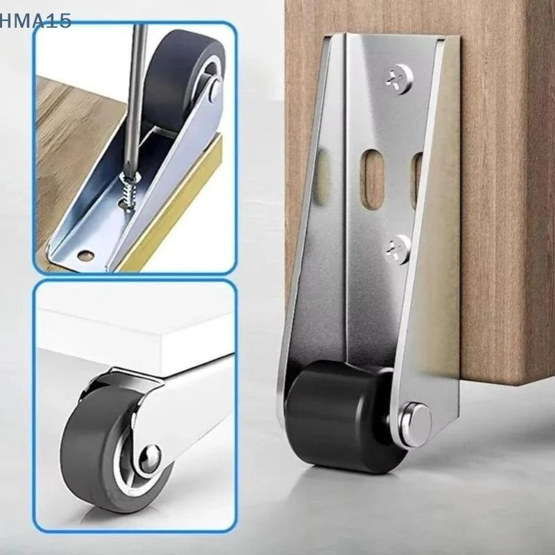【YA】Side Mounted Rubber Casters 1/4Pcs Silent Flat Push Telescopic Heavy Duty Wheels for Bathroom Cabinet Kitchen Furniture