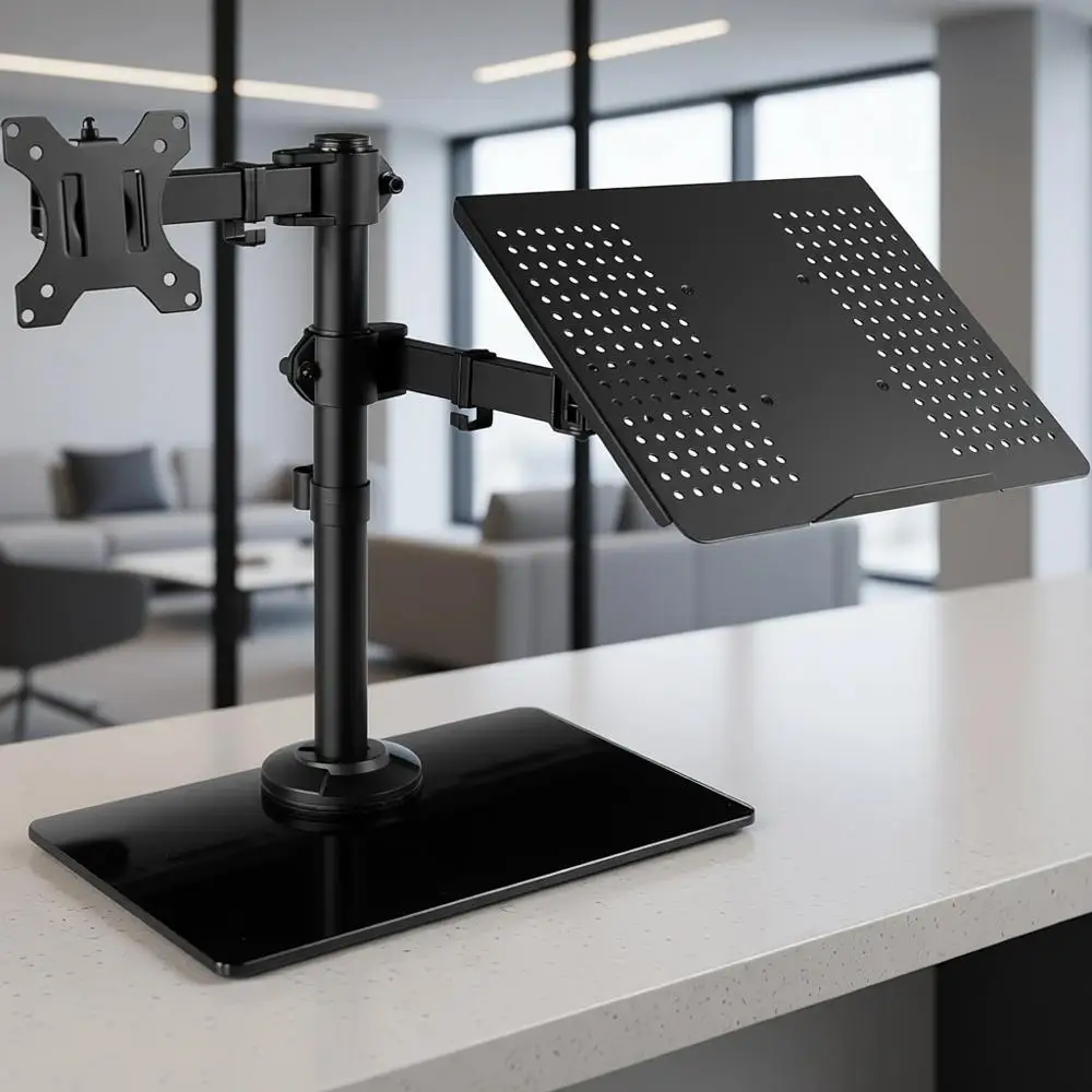 

Glass Base Dual-Purpose Monitor and Laptop Stand, Fits 32 Monitor and 17 Laptop, Black