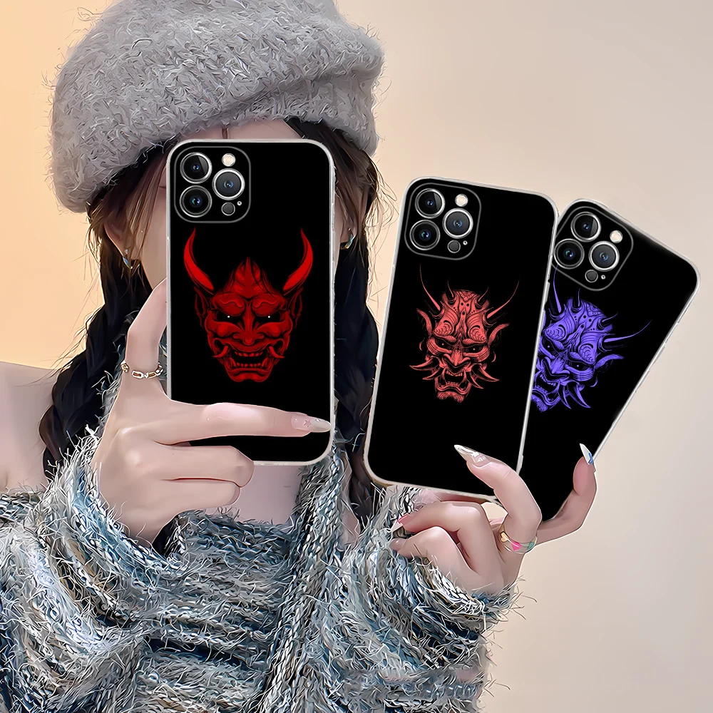 

Japanese Oni Hannya Demon Mask Mousepad Silicone Soft For Iphone 16 15 14 13 12 11 Pro Mini XS MAX Plus X Cover