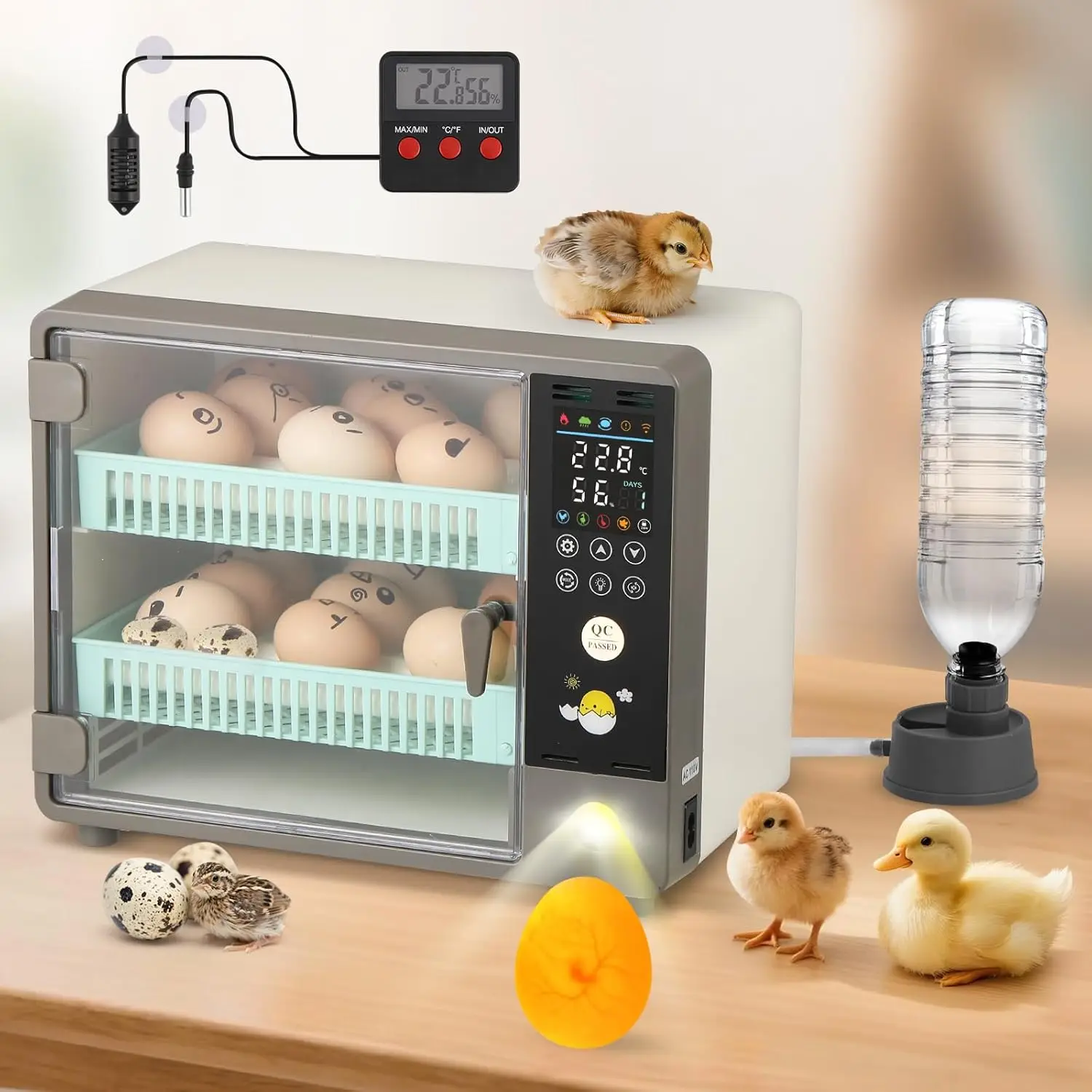 

Automatic Egg Incubator 24 Eggs with Temperature Humidity Control Digital Display for Chicken Duck Quail Goose Pigeon