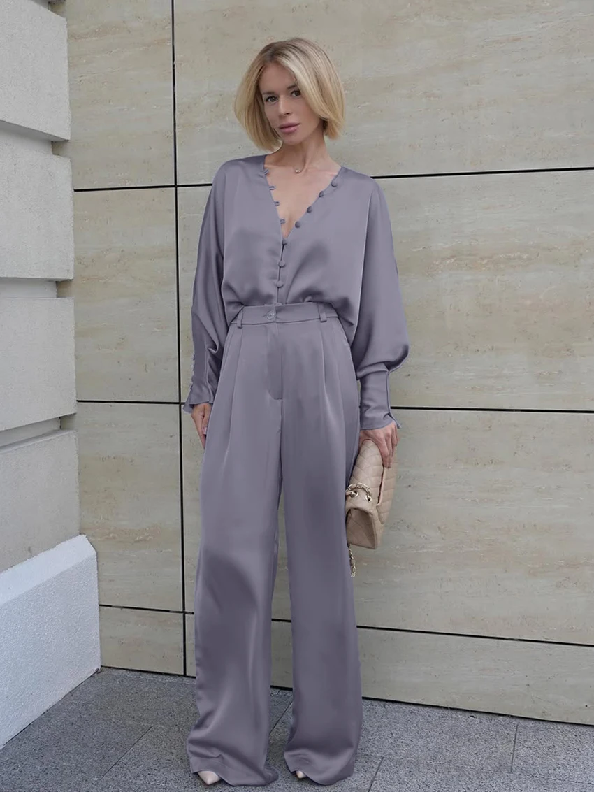 

Marthaqiqi зимний свободный женский комплект ночной рубашки с длинными рукавами, сексуальная одежда для сна с v-образным вырезом, брюки, повседневная женская пижама, костюм из 2 предметов