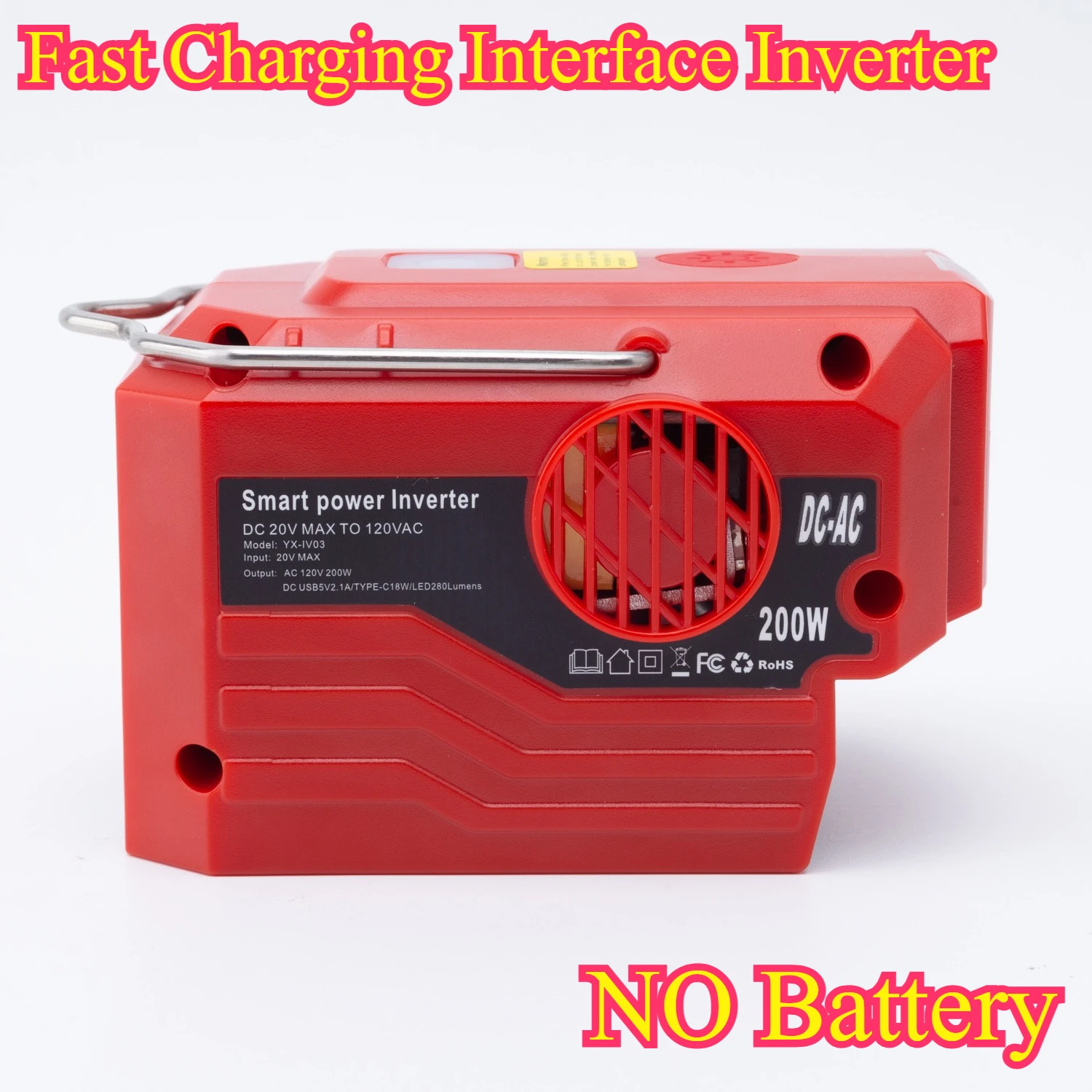 Battery Inverter For Milwaukee 18V Li-ion Battery Adapter With USB/Type-C Dual Fast Charging Interface Inverter(Without Battery)