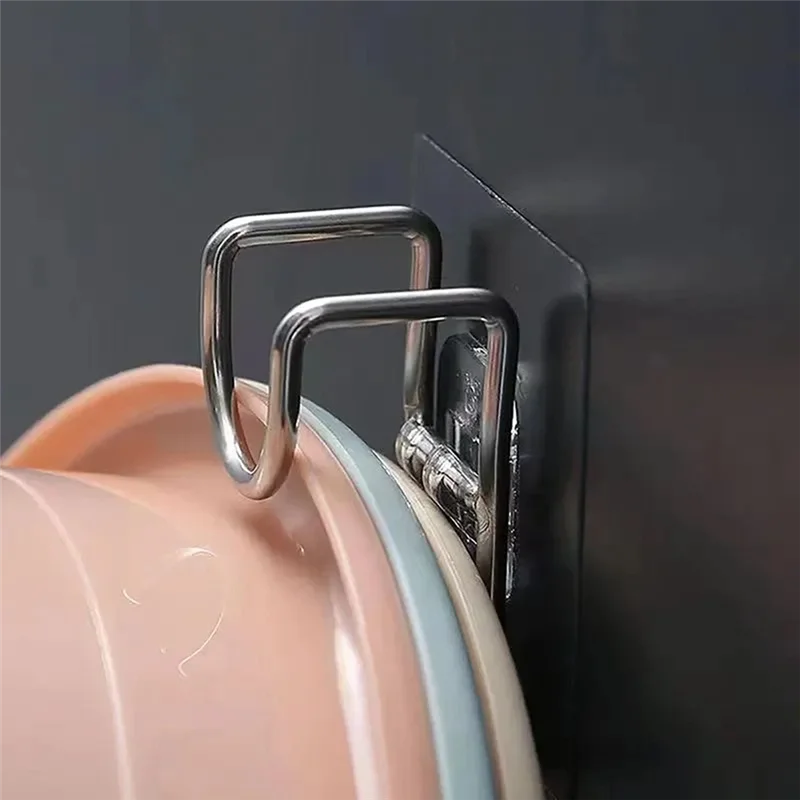 

【Rushed】Stainless Steel Wash Basin Hook Kitchen Bathroom No Trace Strong Paste Holder Multifunctional Punch-Free Iron Storage A