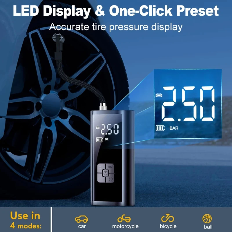 Car Air Pump Wireless Protable Car Air Compressor 150PSI Tire Inflation Pump for Motorcycle Bicycle Car Tire Ball Inflator view 4