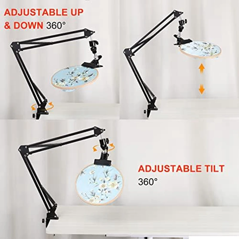 1 Piece Embroidery Hoop Stand 360° Adjustable Embroidery Hoop Stand Black Metal For Sewing Crossstitch Embroidery Project