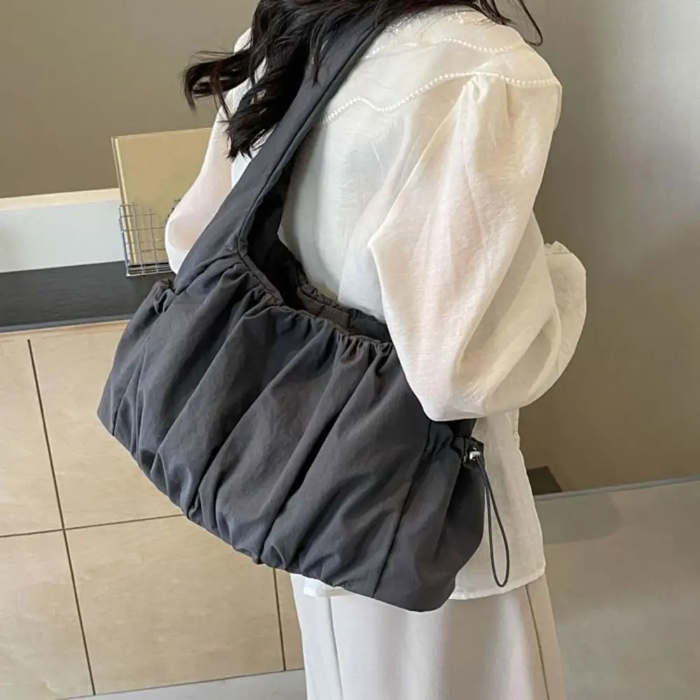 

Handbag Drawstring Canvas Shoulder Bag Korean Style Large Capacity Cloud Crossbody Bag Pleated Casual Underarm Bag Lady