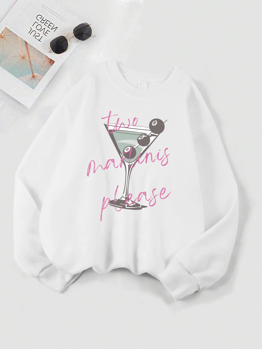 Zwei Martinis Please Prints Sweatshirt Damen Rundhalsausschnitt Basics Hoodie Lose Fleece Warmer Pullover Herbst Winter Sportliche Damenkleidung
