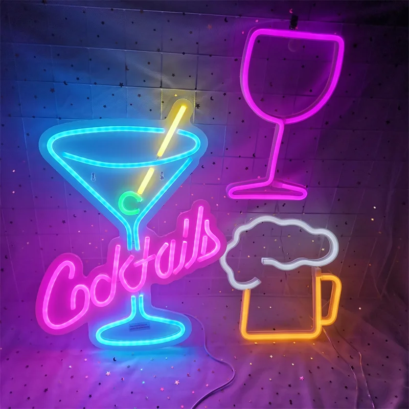 Cocktails Neon Signs Beer Bar Club Bedroom LED Neon Lights Sign for Hotel Pub Cafe Birthday Party Man Cave Neon Light Art Wall