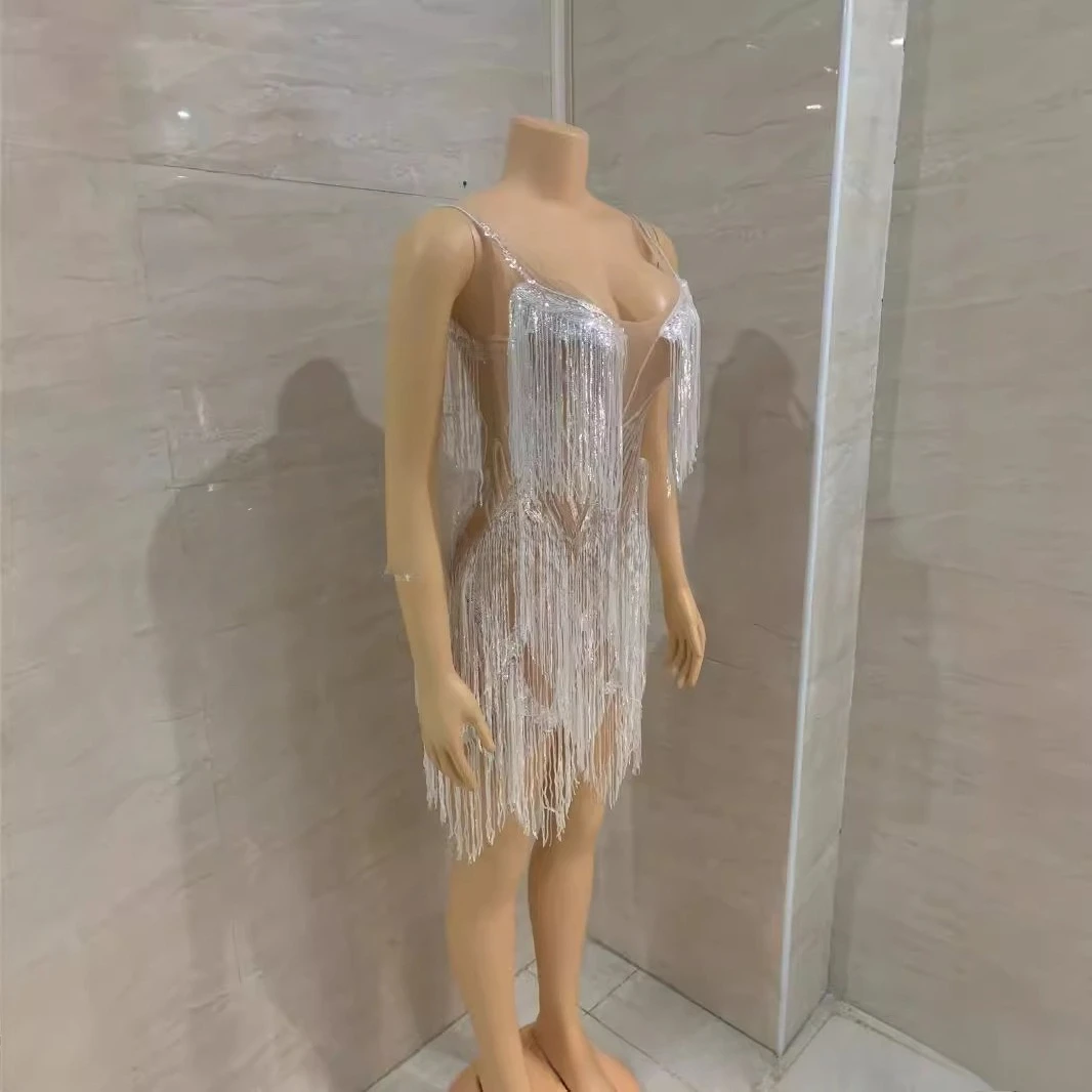 공연 의류 하이 엔드 패션 섹시한 프린지 튜브 탑 라인 석 체인 허리 스커트 세트 바 나이트 클럽 Vestidos De Gala Mujer