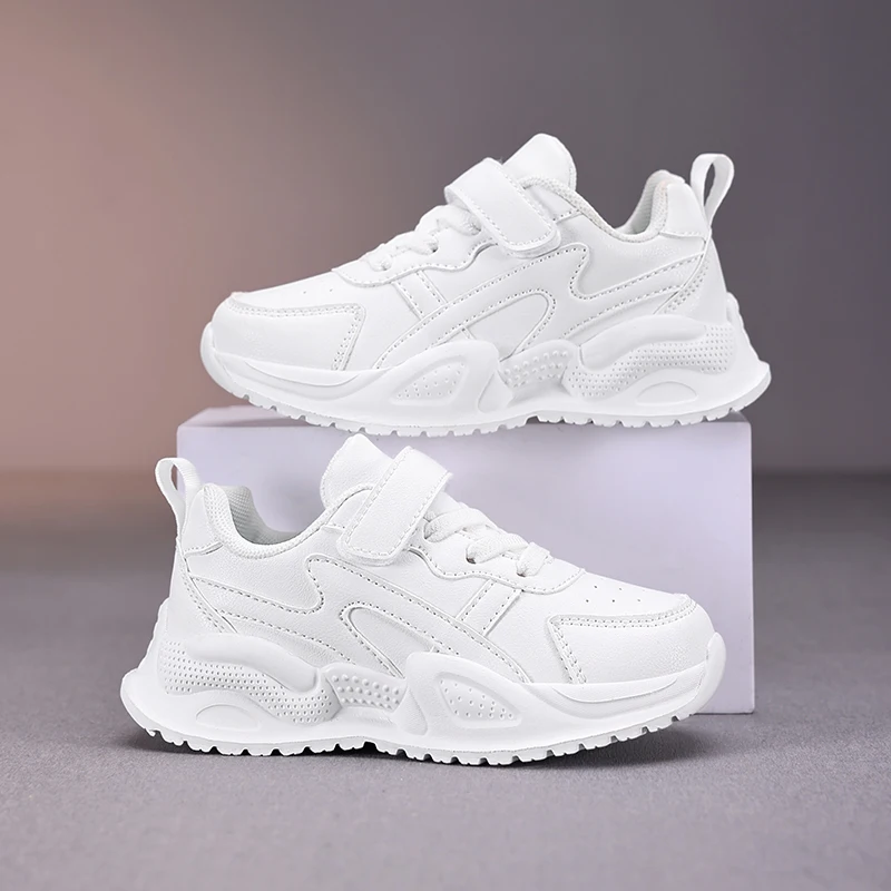 

Белая детская кожаная повседневная обувь для мальчиков и девочек, кроссовки, дышащие детские школьные прогулочные нескользящие спортивные кроссовки для бега на открытом воздухе