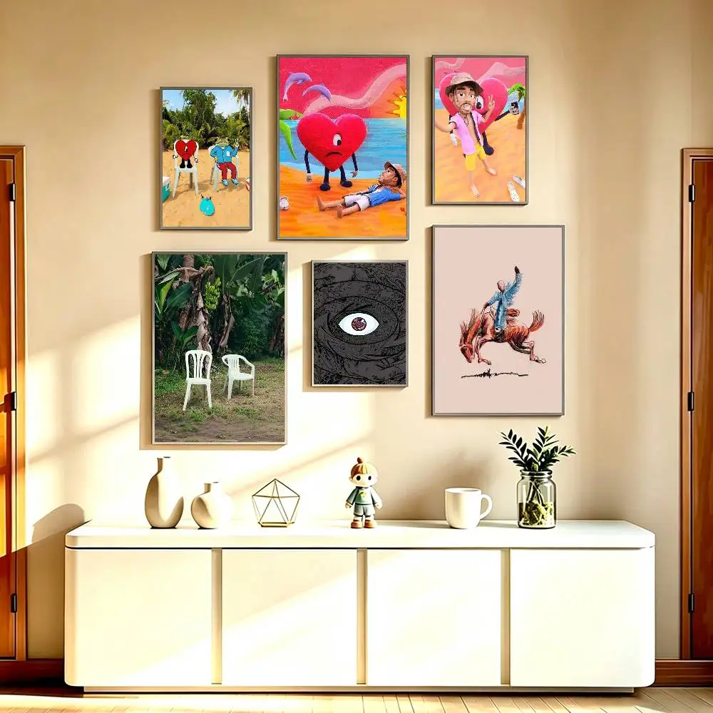 Singer Bad Bunny-y Fashion Logo  Poster High Quality Dorm Living Room Aesthetic Wall Decoration Painting Stickers Gift