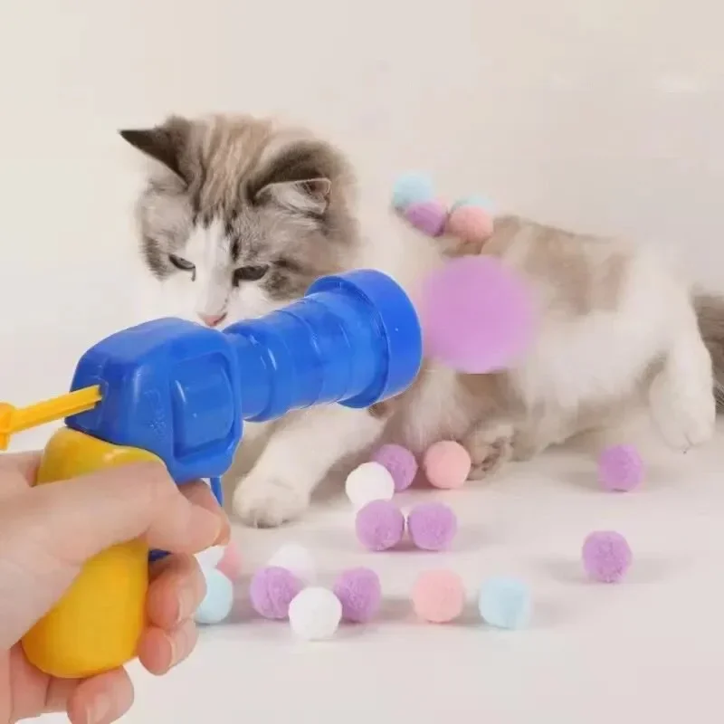 Plush Ball Shooting Gun Cat Toys Interactive Kittens Mini Pompoms Launcher Games Pet Accessories Supplies Indoor Cats Self Play