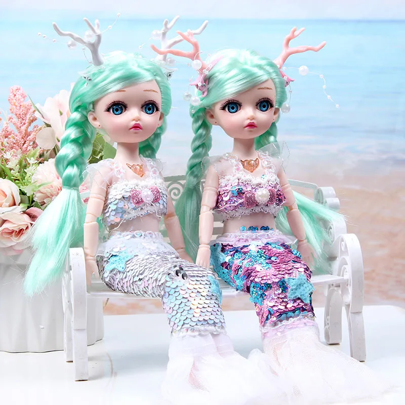 30cm Mermaid Princess Doll 22 Joints Movable Simulation Doll Toy BJD Doll Lights & Music Singing Model Doll Girl Dress Up Toy