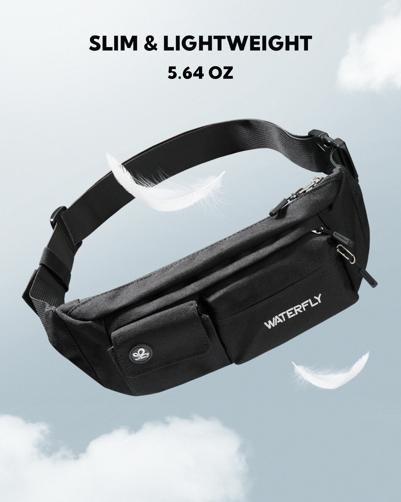 WATERFLY Riñonera ligera y delgada con 5 bolsillos, resistente al agua, bandolera, cintura, cadera, bolsa de pecho para mujeres y hombres, se adapta a todos los teléfonos