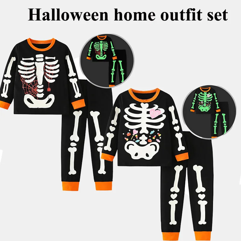 

Детский комплект одежды на Хэллоуин, светящийся свет, домашняя одежда, карнавальная одежда для сна для мальчиков и девочек
