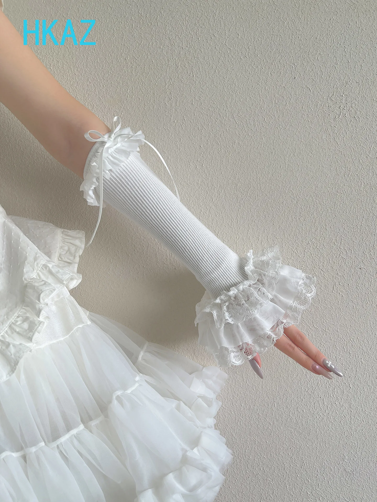 Autumn New Lolita Multi-layer Lace Long Hand Sleeves Japanese Versatile Sweet Cute Girls Versatile Solid Color Oversleeves