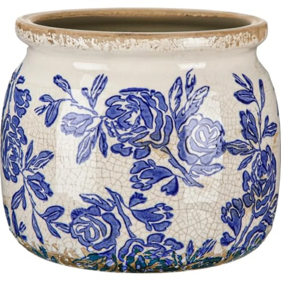 

Vintage Planter Large Ceramic Plant Pot with Drainage Crack Cottage Scroll Vase Flower Vase for Pot Indoor Live Plants Home Far