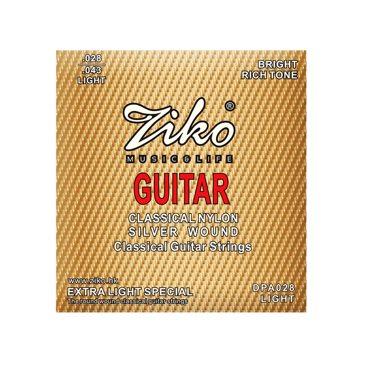 ZIKO DPA-028 Classical Nylon Guitar Strings – Silver Wound on D/A/E, Transparent Nylon on E/B/G, Light Tension, Warm Overtones