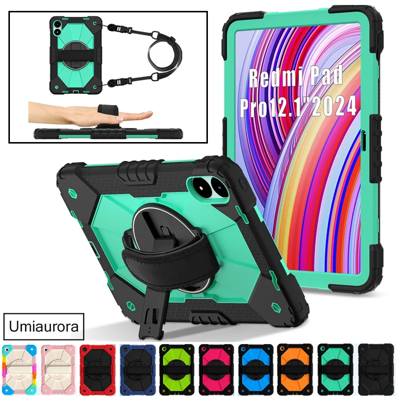 

Для Xiaomi POCO Pad 12,1 дюйма Redmi Pad Pro 12,1 дюйма, сверхпрочный противоударный прочный чехол для планшета, вращающийся ремешок на руку, подставка, бронированный чехол