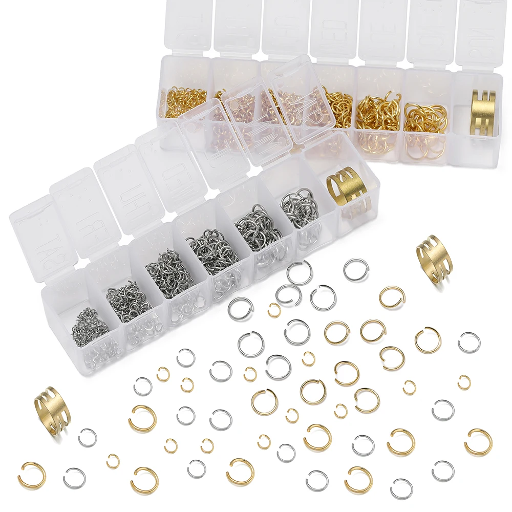 270 stks/doos Goud Kleur Rvs Open Ringetjes 3-10mm Split Ringen Connectors met Open Ringen Gereedschap voor DIY Sieraden Maken