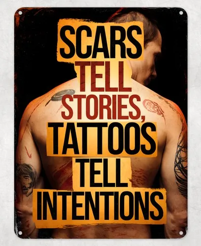Tattoos Tell Intentions Metal Poster Wall Tin Sign Man Cave Shed Home Plaque --Tin Sign