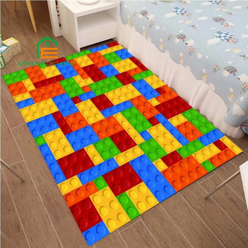 Building Blocks Pattern Toy Carpets for Kids Bedroom Living Room Kitchen Floor Mats Home Decor Non-Slip Floor Pad Rug 14 Sizes