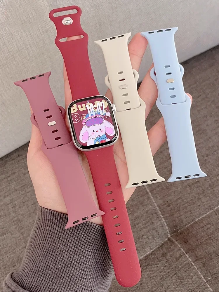 

Силиконовый ремешок для Apple Watch Band 40 мм 44 мм 45 мм 41 мм 42-46 мм спортивное запястье correa iwatch series 10 8 7 se 4 5 6 9 ultra 2 49 мм