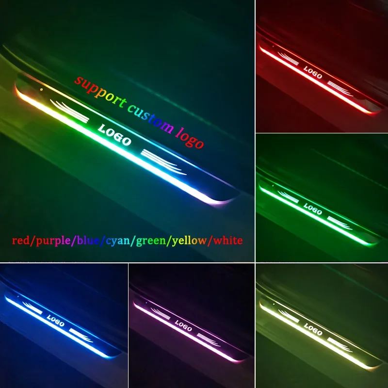 Auto Tür Sill Trim Pedal Für Honda Toyota Hyundai Lexus Volvo 12V Led Dekorative Schutz Aufkleber Verschleiß Platte Flash mit Logo