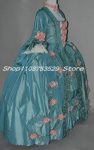 Pink Blue Victorian Evening Dresses Masquerade Glamorous Handmade Costumes Madame Pompadour Robe a la Francaise Prom Gown